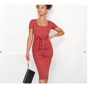 Gorgeous Sao by Dee Autumn Rose Bodycon Midi Tie-front Dress 8